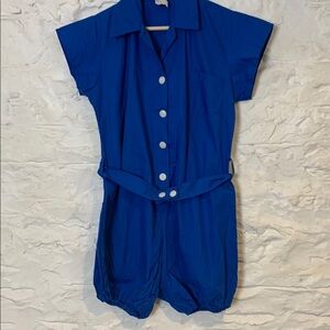 1980s / 1970s bloomers romper balloon leg shorts women's cobalt blue vintage
